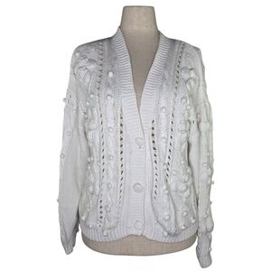 Vintage Rebecca Stone 3D Floral Ramie Cotton Cable Knit Cardigan Sweater L